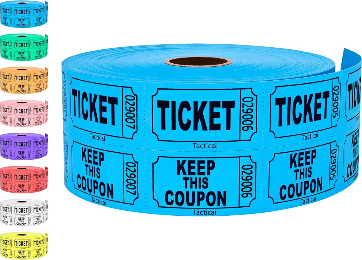 1000 Tacticai Raffle Tickets, Blue (1 of 8 Colors), Double Roll, Ticket for Events, Entry, Class Reward, Fundraiser & Prizes