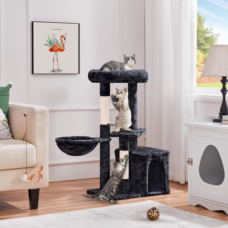 Topeakmart 34In Cat Tree Cat Tower Scratching Posts Modern Bed Cat Furniture for Indoor Cats and Kittens as Pet House Activity Center with Warm Condo, Fluffy Nest, Large Platform, Comfy Basket