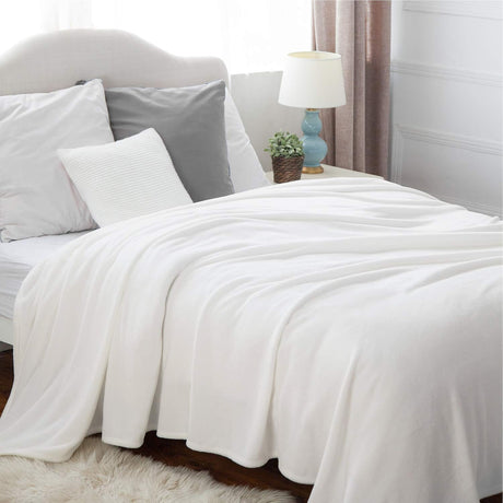 Bedsure Gentlesoft Fleece Blankets Queen Size White - Mothers Birthday Gifts for Women Bed Blanket Soft Lightweight Plush Fuzzy Cozy Luxury Microfiber, 90X90 Inches