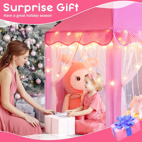 Monobeach Princess Tent Girls Large Playhouse Kids Castle Play Tent with Star Lights Toy for Children Indoor and Outdoor Games, 55'' X 53'' (Dxh)
