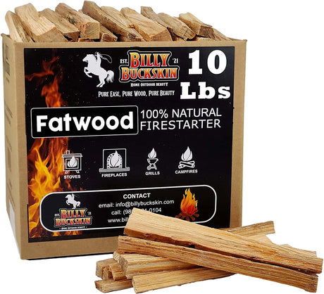 2Lb Fatwood Fire Starter Sticks | 100% Natural Fire Starters for Campfires, Firepit, Wood Stoves, Fireplaces, BBQ | Start a Fire W/Just 2 Sticks | Camping Essentials by Billy Buckskin (2Lb Bag)