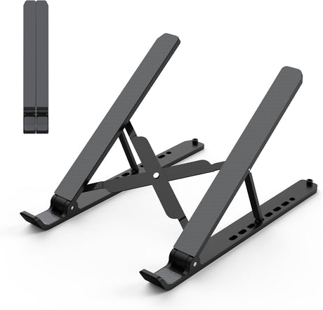 Tonmom Laptop Stand for Desk, Adjustable Laptop Riser Abs+Silicone Foldable Portable Notebook Holder, Ventilated Cooling Notebook Mount Computer Stand for 10-15.6” Laptops,Tablets-Black