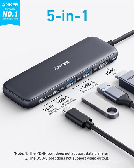 Anker USB C Hub, 5-In-1 USBC to HDMI Splitter with 4K Display, 1 X Powered USB-C 5Gbps & 2×Powered USB-A 3.0 5Gbps Data Ports for Macbook Pro, Macbook Air, Dell and More