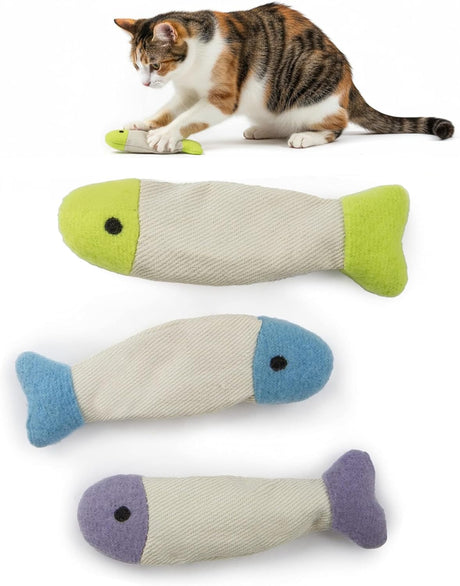 Smartykat (3 Count) Fish Flop Crinkle Catnip Cat Toys - Multi Color, 3 Count