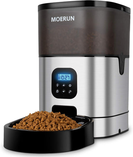 Automatic Cat Feeder MOERUN 6L Transparent Cat Food Dispenser Timed Cat Feeder with Desiccant Bag,Programmable Feeder 1-9 Portion 1-4 Meals per Day 20S Voice Recorder for Small&Medium Pets